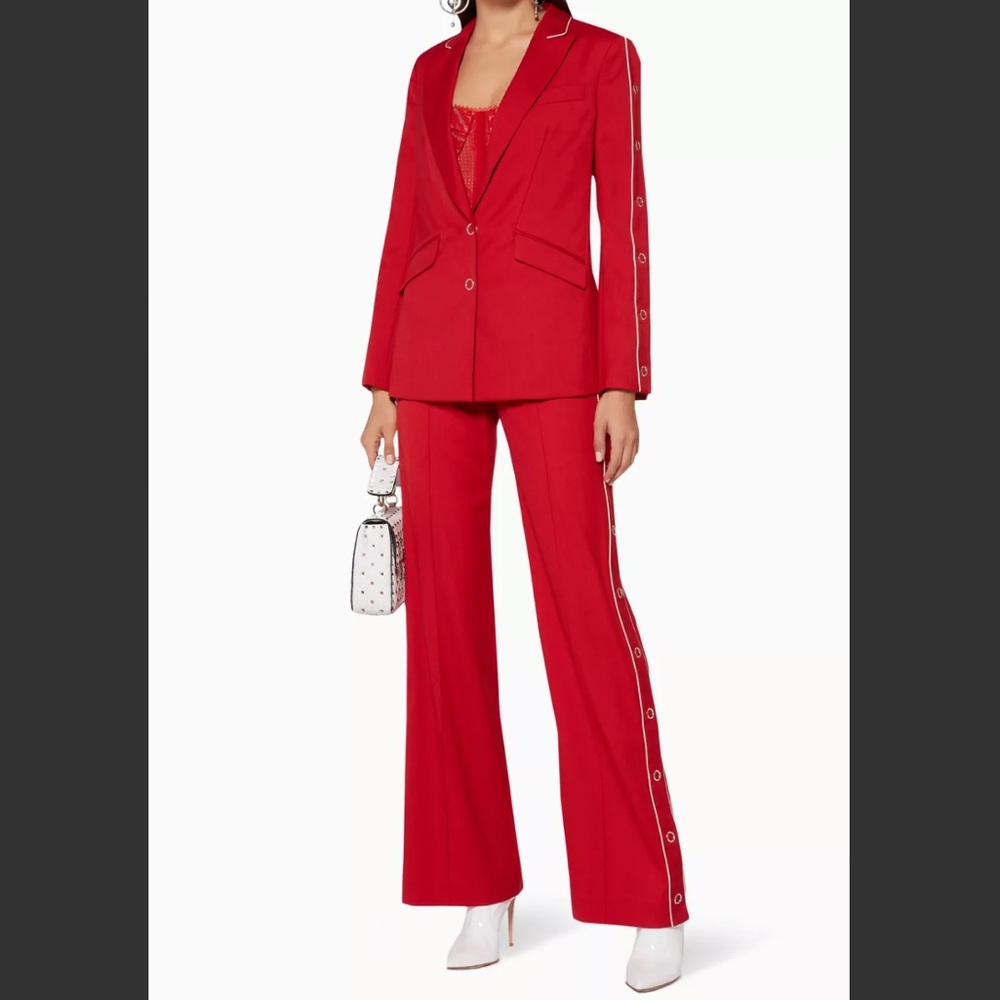 SIMKHAI Hibiscus-Red Snap Wool Boyfriend Blazer Size 2 NWT - Picture 2 of 4
